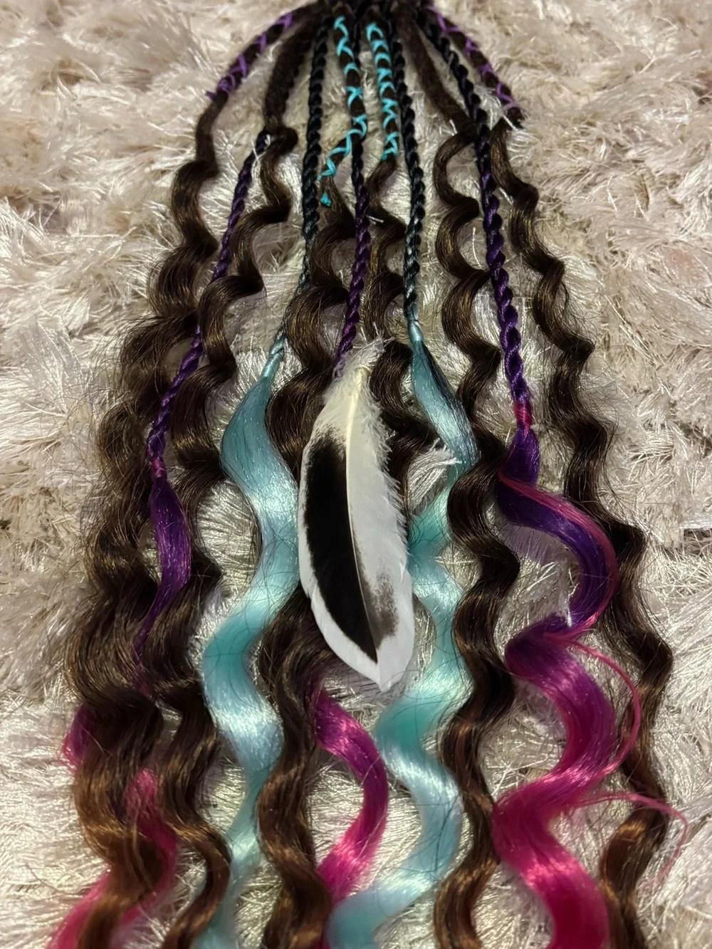 Bright Pink & Aqua Clip-In Hair Accent Extensions for Women